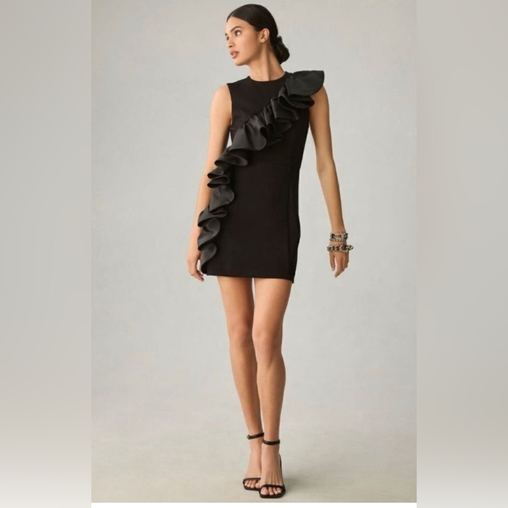 NWT Hutch Anthro Black Ruffle-Detail Sleeveless Mini Classic Sheath Dress Size M